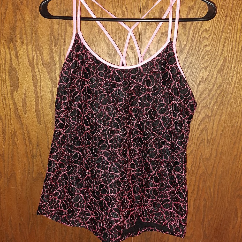 Maurices Large Lace Black and Pink Tank